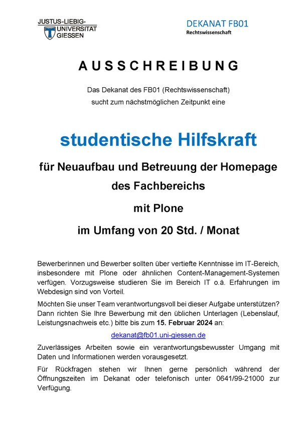 Studentische Hilfskraft (w/m/d) Zum Nächstmöglichen Zeitpunkt - 20 H ...