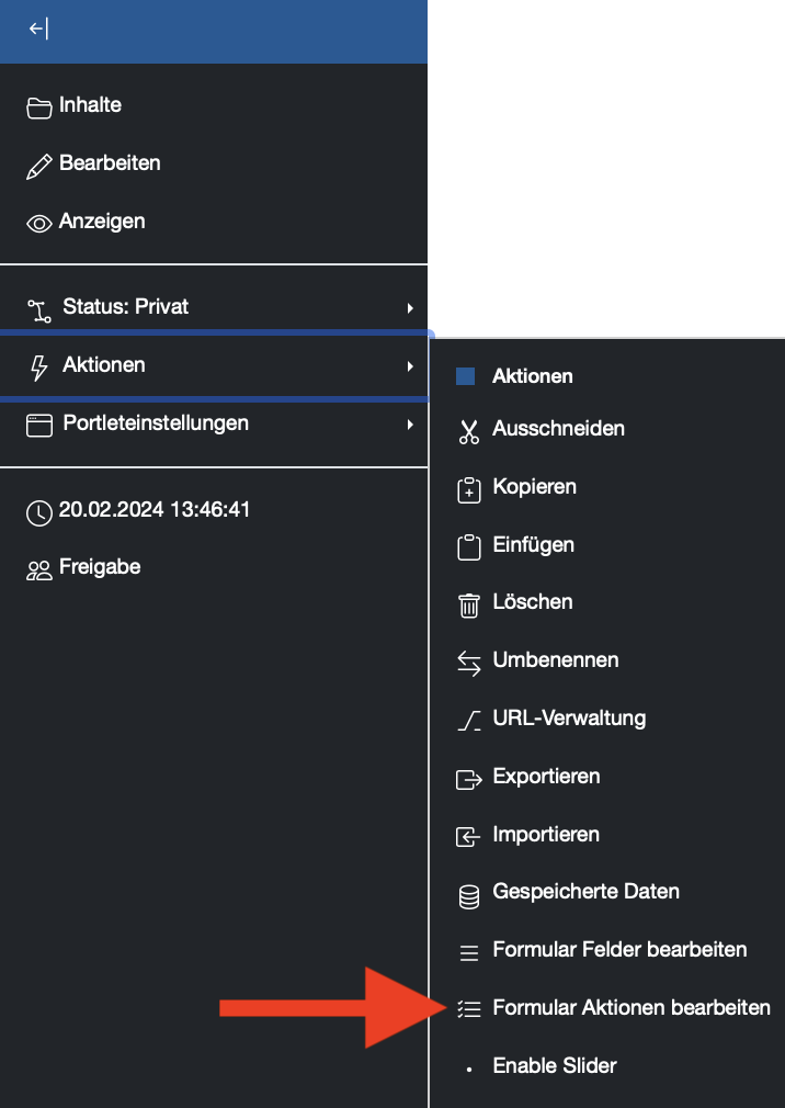 EasyForm Aktionen Menu "Formular Aktionen bearbeiten".png