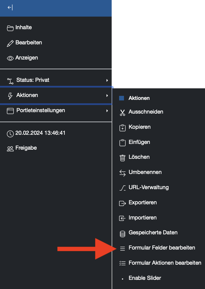 EasyForm Aktionen Menu "Formular Felder bearbeiten".png