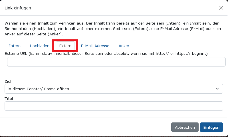 11. externen Link hinzufügen