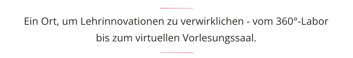 Ziergrafik: Ein Banner mit dem Text "Ein Ort, um Lehrinnovationen zu verwirklichen - vom 360°-Labor bis zum virtuellen Vorlesungssaal".