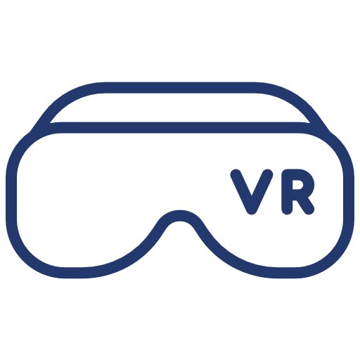 Ziergrafik: Hier wird eine Grafik angezeigt, die ein VR-Brille mit der Wort VR aufzeigt. Dies gehört zu den Informationen zu der VR-Ausleihstation und Mobile VR-Experience.